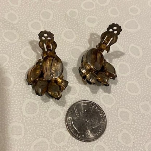 VTG WEISS Blue Green Rhinestone Glass Belly Jelly EARRINGS - Picture 7 of 10